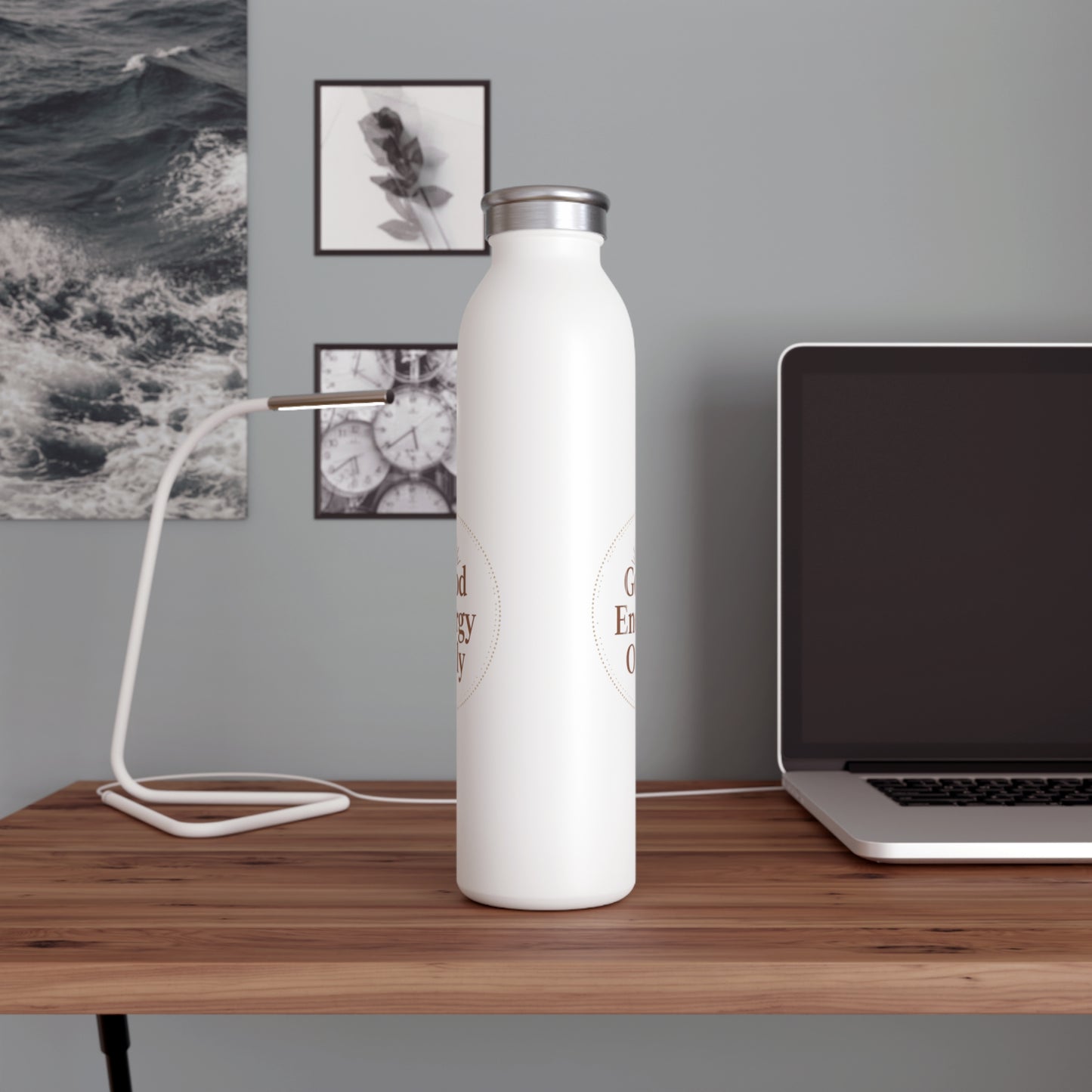 Good Energy Only – Slim Stainless Steel Water Bottle | Aesthetic Wellness & Mindfulness Gift